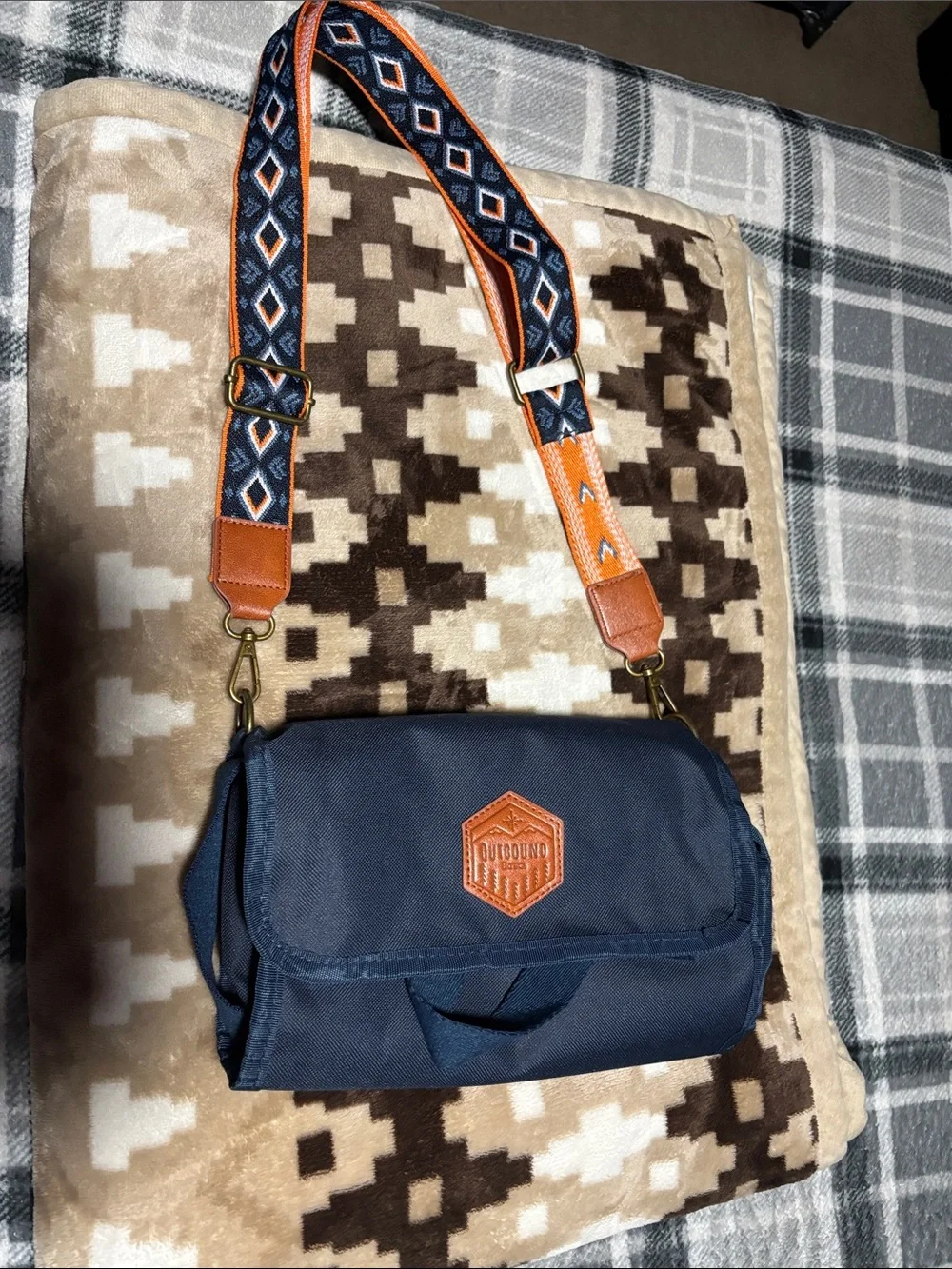 Navy Crossbody small diaper Bag with Orange Accents